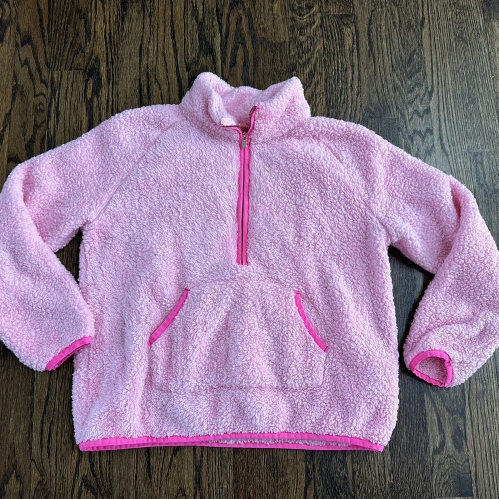 LILLY PULITZER Pink Sherpa Half Zip Pullover Fleece Sweatshirt Size 8/10 - Picture 6 of 8